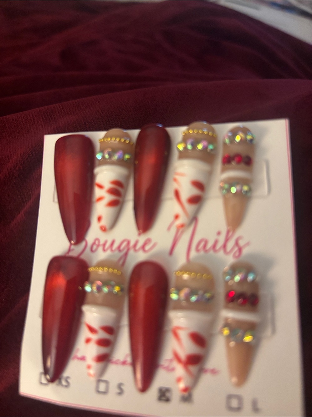 Red & Nude Rhinestone Stiletto Press-On Set